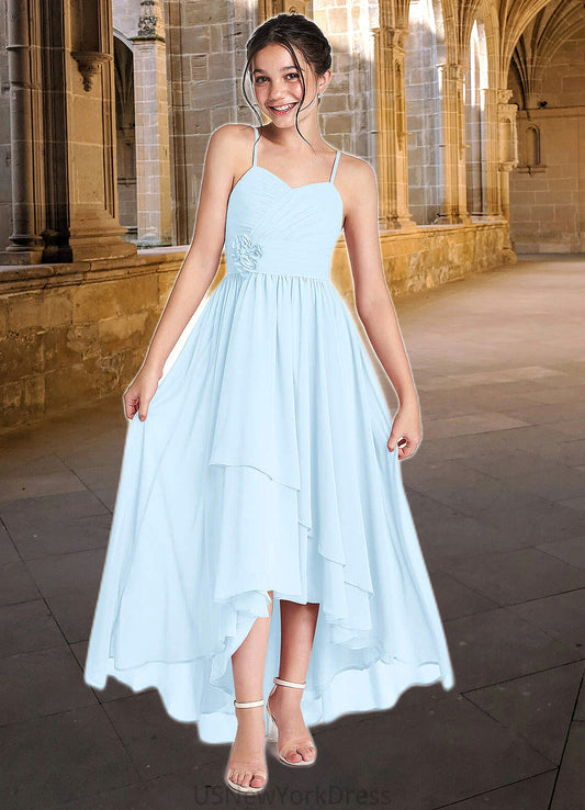 Mya A-Line Ruched Chiffon Asymmetrical Junior Bridesmaid Dress Sky Blue DJP0022848
