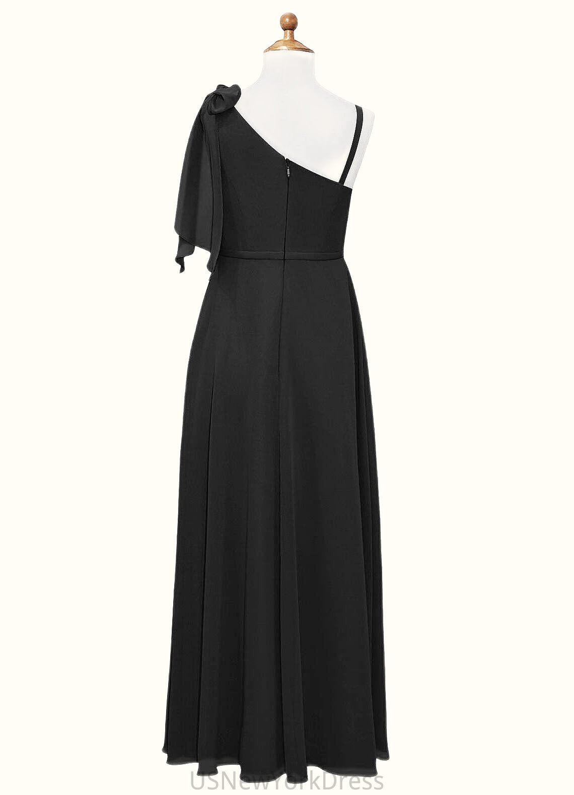 Pearl A-Line Bow Chiffon Floor-Length Junior Bridesmaid Dress black DJP0022850