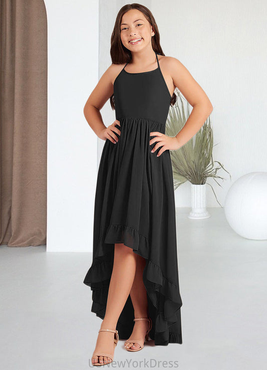 Viola A-Line Lace Chiffon Asymmetrical Junior Bridesmaid Dress black DJP0022855
