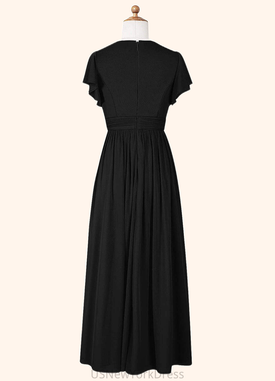 Nora A-Line Ruched Mesh Floor-Length Junior Bridesmaid Dress black DJP0022857