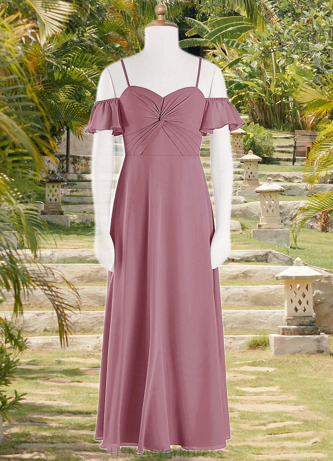 Moira A-Line Off the Shoulder Chiffon Floor-Length Junior Bridesmaid Dress Vintage Mauve DJP0022859