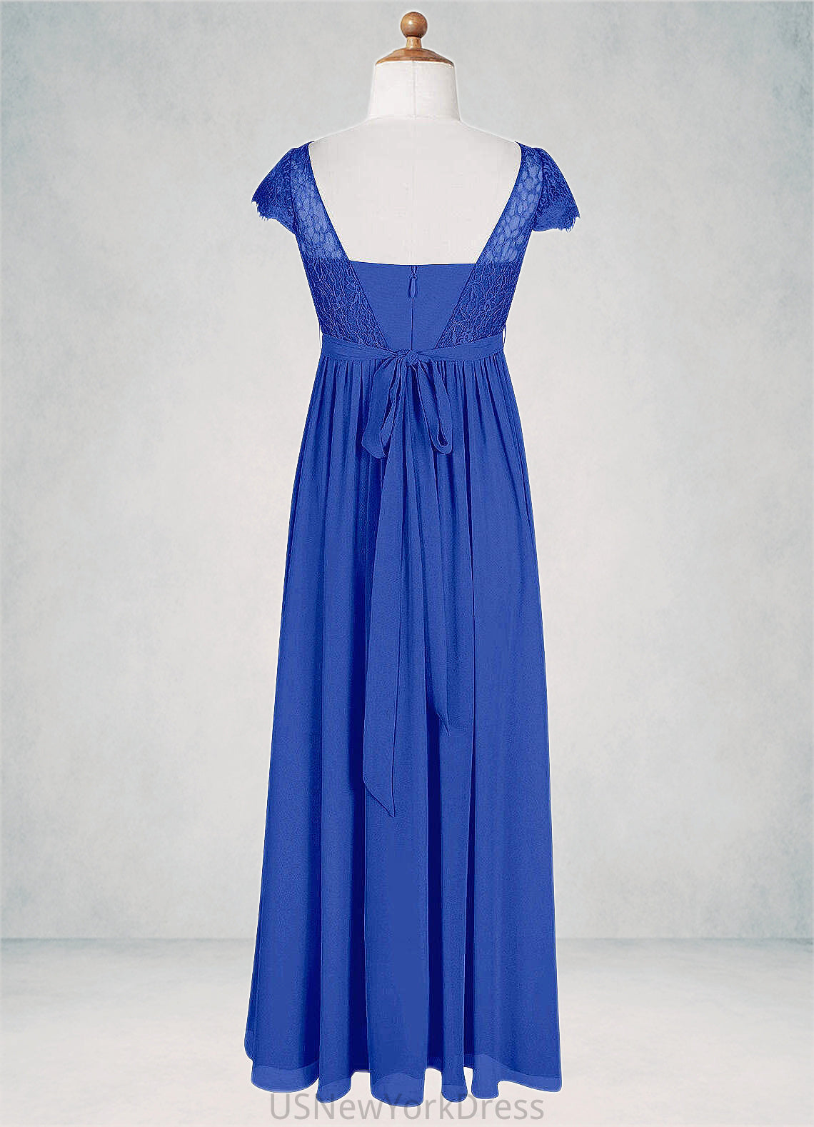 Naima A-Line Pleated Chiffon Floor-Length Junior Bridesmaid Dress Royal Blue DJP0022863