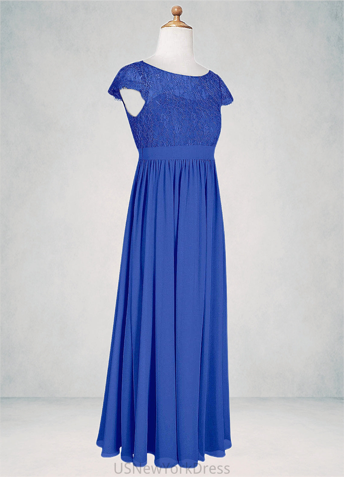 Naima A-Line Pleated Chiffon Floor-Length Junior Bridesmaid Dress Royal Blue DJP0022863