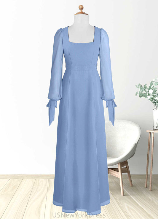 Lainey A-Line Chiffon Floor-Length Junior Bridesmaid Dress with Pockets Steel Blue DJP0022867