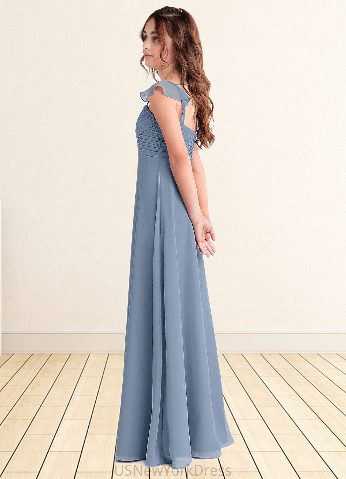 Jordin A-Line Sweetheart Neckline Chiffon Floor-Length Junior Bridesmaid Dress dusty blue DJP0022869