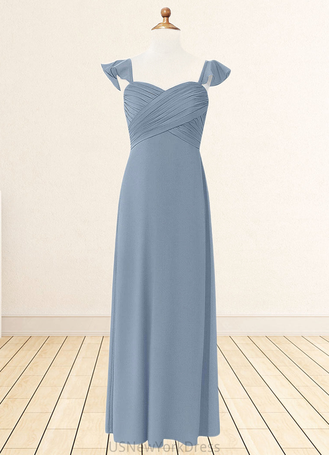 Jordin A-Line Sweetheart Neckline Chiffon Floor-Length Junior Bridesmaid Dress dusty blue DJP0022869