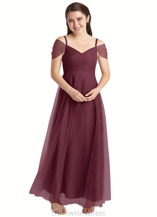 Lauretta A-Line Off the Shoulder Tulle Floor-Length Junior Bridesmaid Dress Cabernet DJP0022873