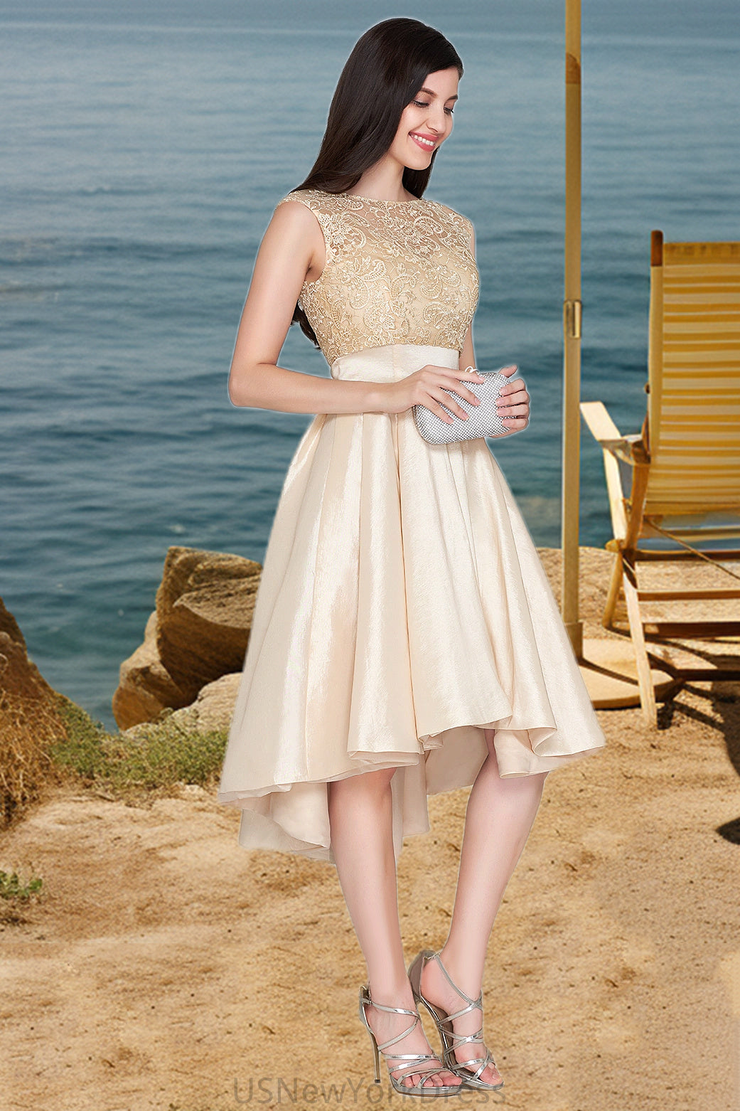 Nina A-line Scoop Asymmetrical Lace Taffeta Tulle Homecoming Dress DJP0020592