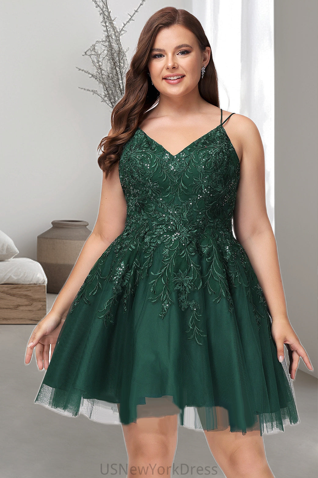 Eliana A-line V-Neck Short/Mini Tulle Homecoming Dress DJP0020546