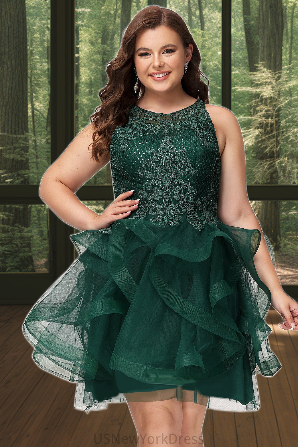 Kristina Ball-Gown/Princess Scoop Short/Mini Lace Tulle Homecoming Dress With Sequins DJP0020537