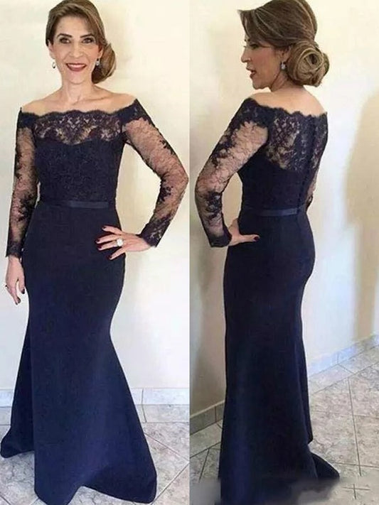 Mia Trumpet/Mermaid Stretch Crepe Lace Off-the-Shoulder Long Sleeves Floor-Length Mother of the Bride Dresses DJP0020321
