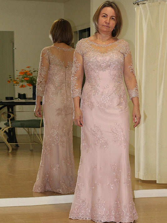 Lydia Sheath/Column Lace Applique Scoop Long Sleeves Floor-Length Plus Size Mother of the Bride Dresses DJP0020449