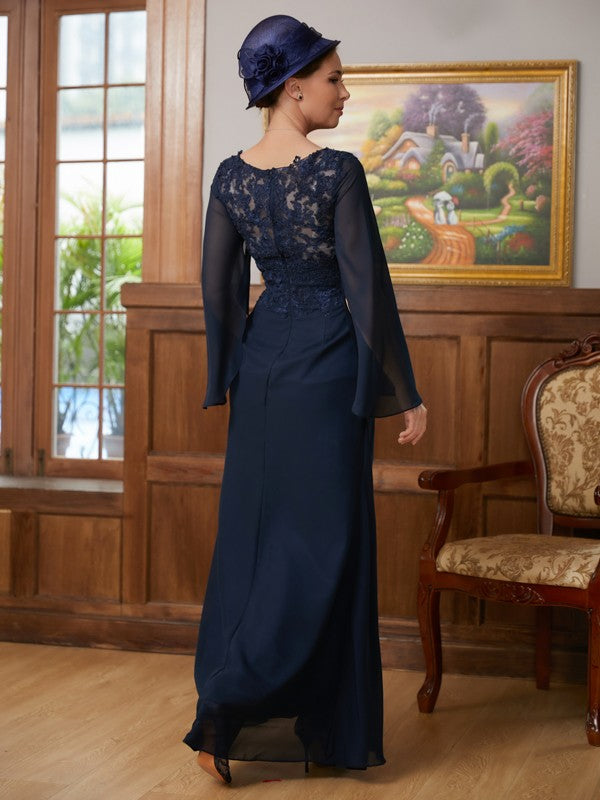 Michaelia A-Line/Princess Chiffon Applique V-neck Long Sleeves Floor-Length Mother of the Bride Dresses DJP0020335