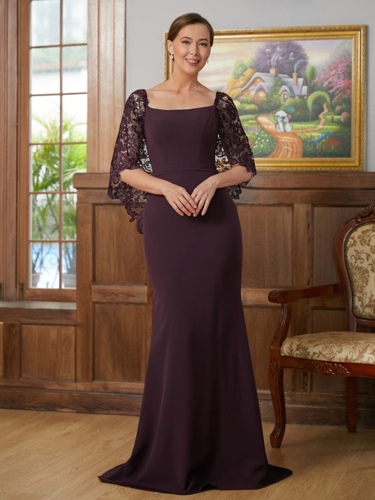Jazmyn Sheath/Column Stretch Crepe Lace Square 1/2 Sleeves Sweep/Brush Train Mother of the Bride Dresses DJP0020329