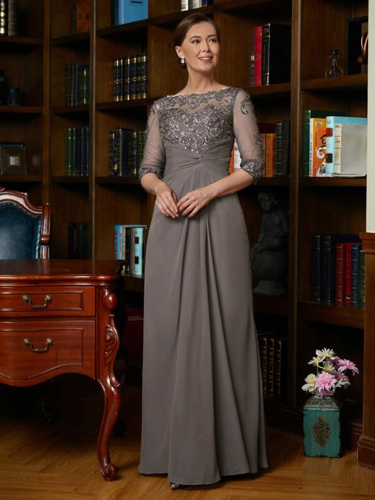 Liliana A-Line/Princess Chiffon Applique Scoop 3/4 Sleeves Floor-Length Mother of the Bride Dresses DJP0020303