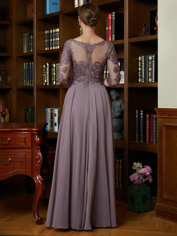 Lucile A-Line/Princess Chiffon Lace Scoop 3/4 Sleeves Floor-Length Mother of the Bride Dresses DJP0020301