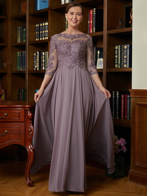 Lucile A-Line/Princess Chiffon Lace Scoop 3/4 Sleeves Floor-Length Mother of the Bride Dresses DJP0020301