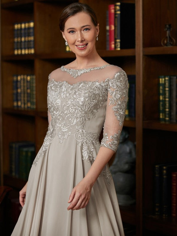 Bella A-Line/Princess Chiffon Lace Scoop 3/4 Sleeves Tea-Length Mother of the Bride Dresses DJP0020300