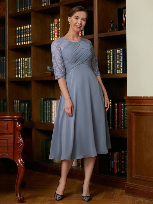 Aubrey A-Line/Princess Chiffon Lace Scoop 1/2 Sleeves Tea-Length Mother of the Bride Dresses DJP0020356