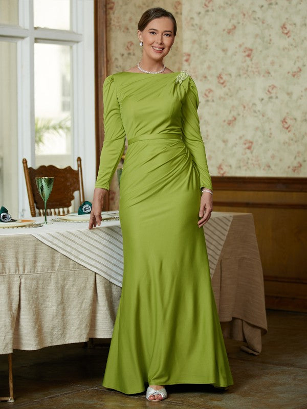 Lily Sheath/Column Jersey Ruched Scoop Long Sleeves Floor-Length Mother of the Bride Dresses DJP0020352