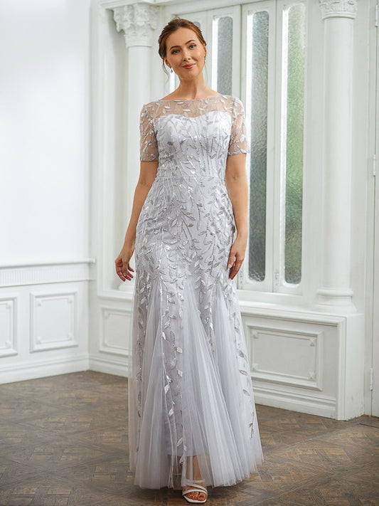 Tianna A-Line/Princess Tulle Ruched Bateau Short Sleeves Ankle-Length Mother of the Bride Dresses DJP0020261