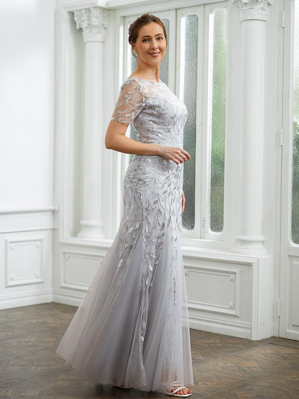 Tianna A-Line/Princess Tulle Ruched Bateau Short Sleeves Ankle-Length Mother of the Bride Dresses DJP0020261