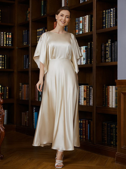 Litzy A-Line/Princess Silk like Satin Ruched Scoop 1/2 Sleeves Ankle-Length Mother of the Bride Dresses DJP0020243