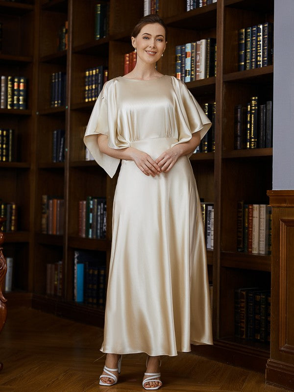 Litzy A-Line/Princess Silk like Satin Ruched Scoop 1/2 Sleeves Ankle-Length Mother of the Bride Dresses DJP0020243