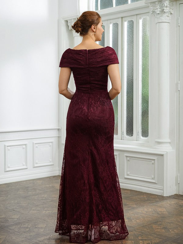 Michelle Sheath/Column Lace Ruched V-neck Short Sleeves Floor-Length Mother of the Bride Dresses DJP0020246