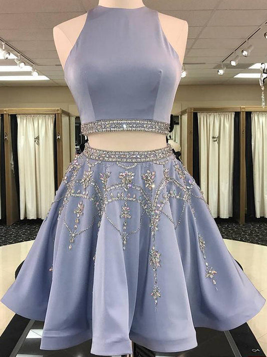 2024 A-Line Jewel Neck Sleeveless Cut Out Homecoming Dresses Jackie Back Beading Two Piece Cut Short/Mini