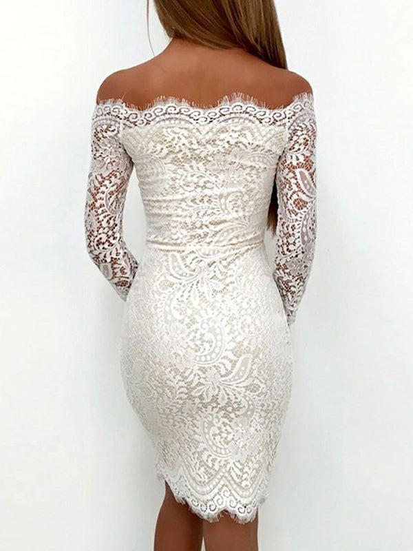 White Off-The-Shoulder Cut Lace Pauline Homecoming Dresses Short/Mini Sheath/Column Long Sleeve