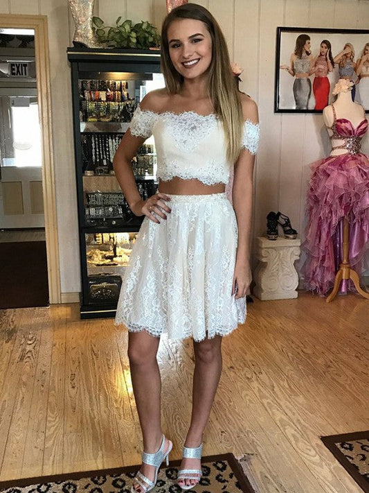 Off Homecoming Dresses Eden A Line Lace Two Pieces The Shoulder White Appliques Pleated