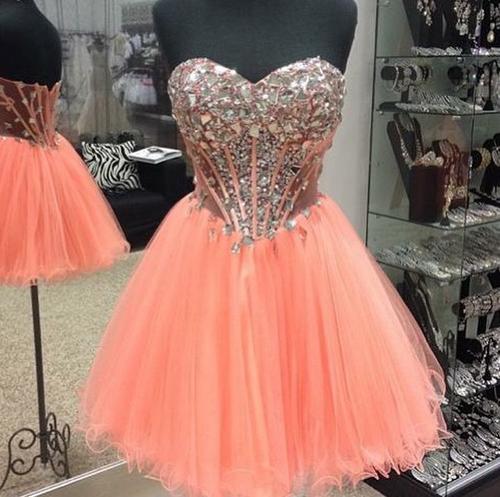 Nora Homecoming Dresses A Line Strapless Sweetheart Organza Rhinestone Backless Sexy Short
