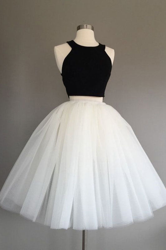 Halter Sleeveless Homecoming Dresses Two Pieces Jakayla Ball Gown Tulle Pleated Simple
