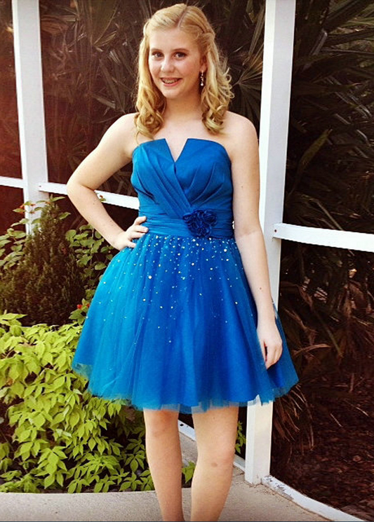 Sweetheart Sleeveless Tulle Pleated Ruched Danielle Royal Blue Homecoming Dresses Short