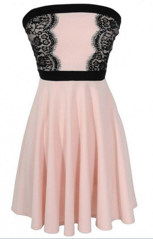 Deanna Lace Satin Homecoming Dresses A Line Strapless Pleated Dusty Rose Flowers Knee Length