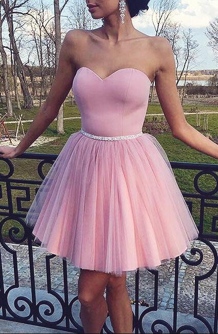 Strapless Sweetheart Myla Homecoming Dresses Pink Ball Gown Pleated Tulle Short