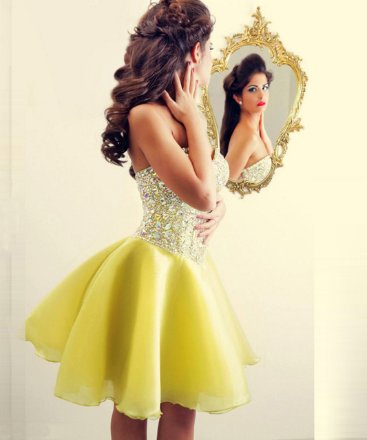 Abby A Line Homecoming Dresses Chiffon Rhinestone Sweetheart Strapless Pleated Short Backless