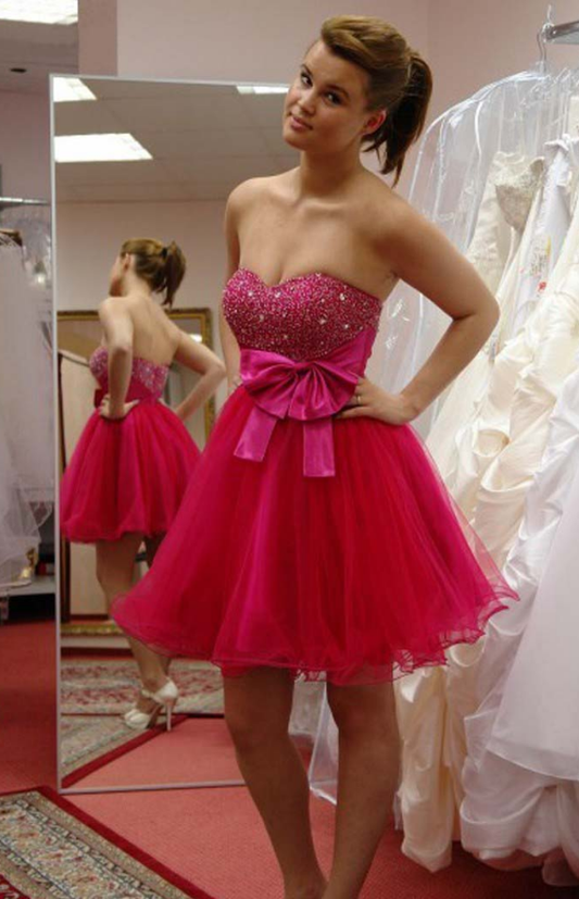 Marisa Homecoming Dresses Sweetheart Backless Fuchsia Beading Bowknot Ball Gown Organza