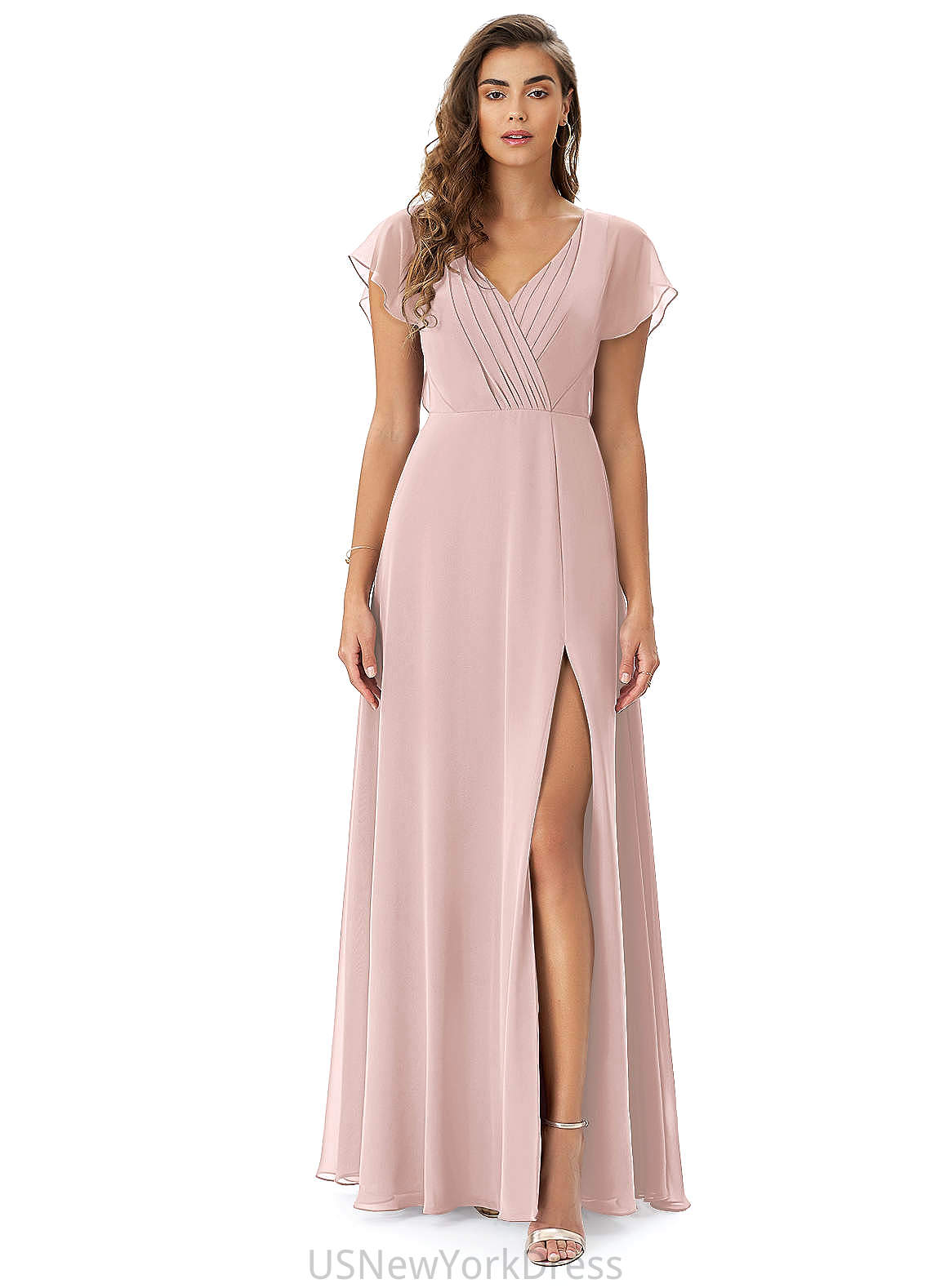 Angeline Floor Length A-Line/Princess Sleeveless V-Neck Natural Waist Bridesmaid Dresses