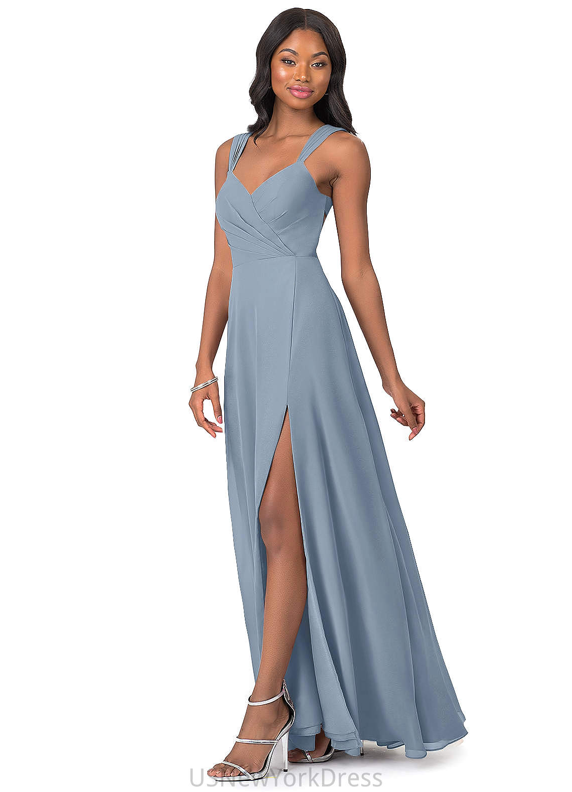 Evelin Natural Waist Floor Length A-Line/Princess V-Neck Sleeveless Stretch Satin Bridesmaid Dresses