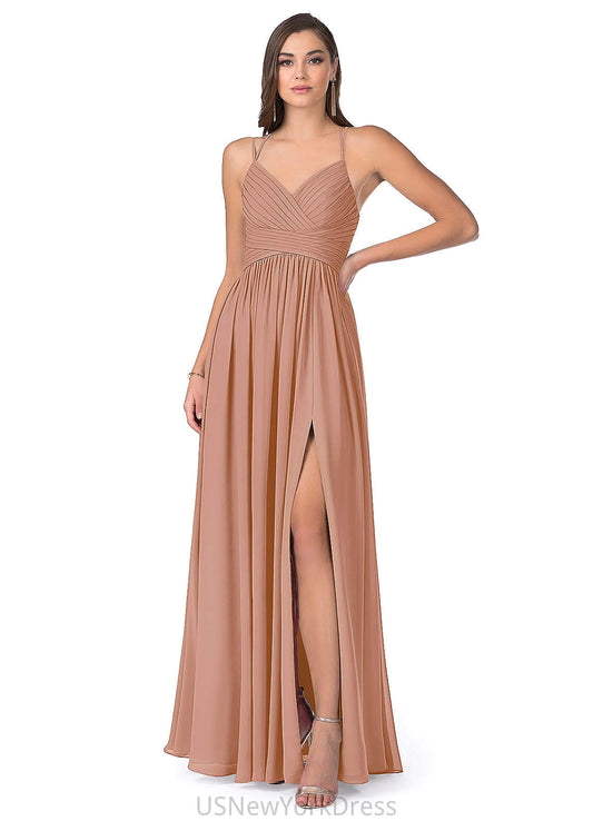 Kenna Natural Waist A-Line/Princess Spaghetti Staps Sleeveless Floor Length Bridesmaid Dresses