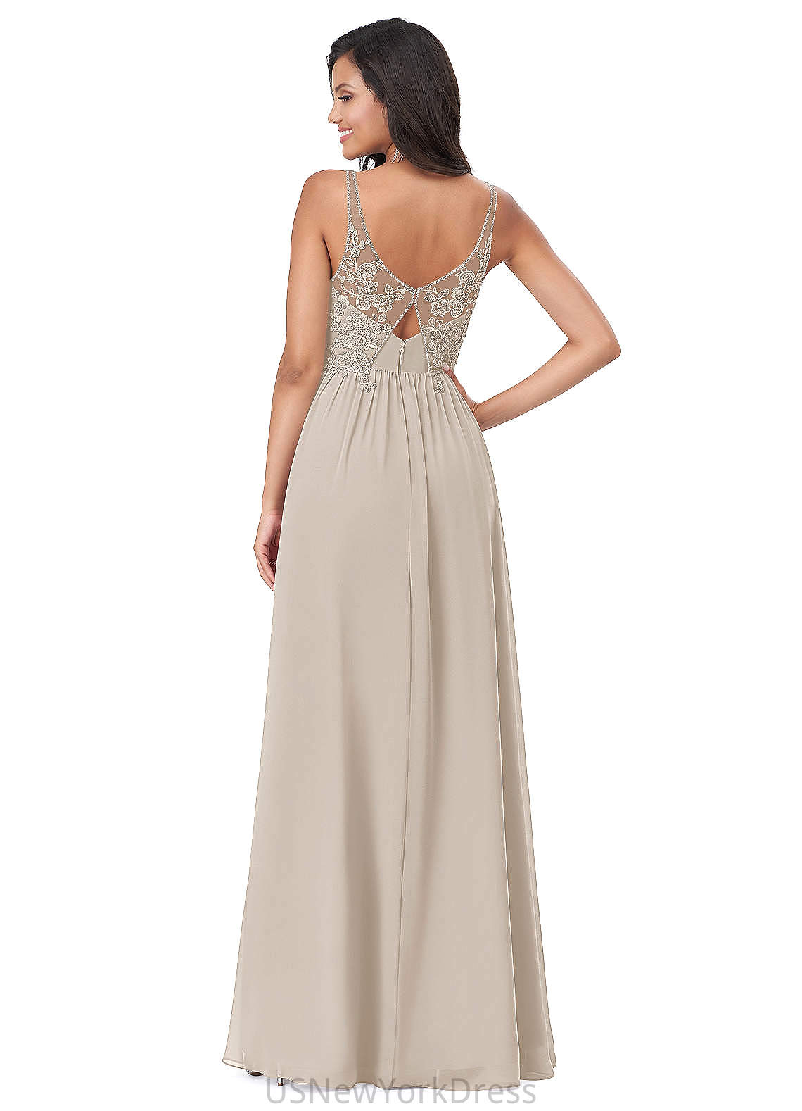 Renee Floor Length Sleeveless Natural Waist A-Line/Princess V-Neck Bridesmaid Dresses