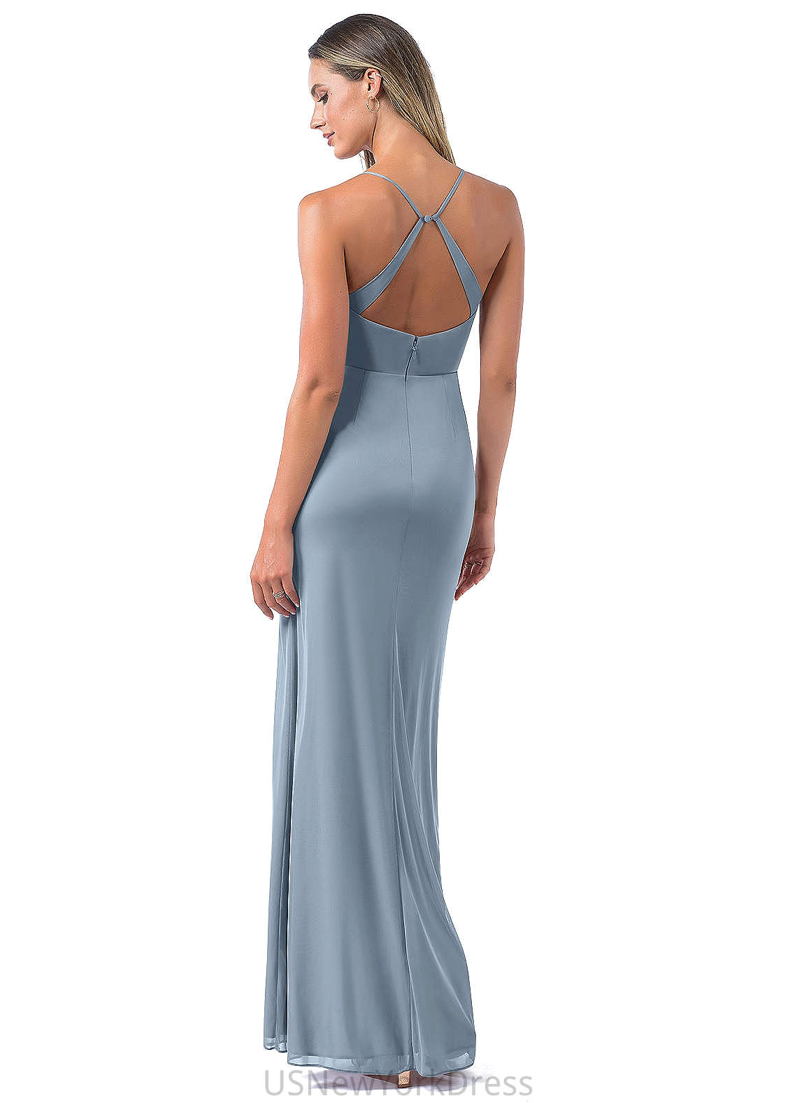 Fiona Natural Waist Sleeveless A-Line/Princess Spaghetti Staps Floor Length Bridesmaid Dresses