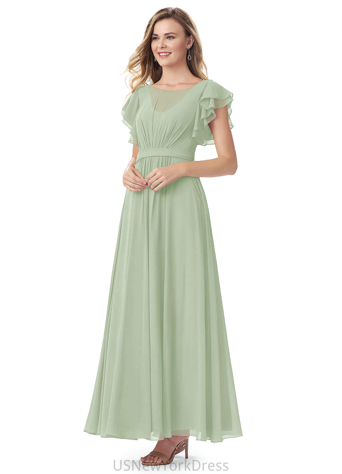 Maud Empire Waist Spaghetti Staps Floor Length Sleeveless A-Line/Princess Bridesmaid Dresses