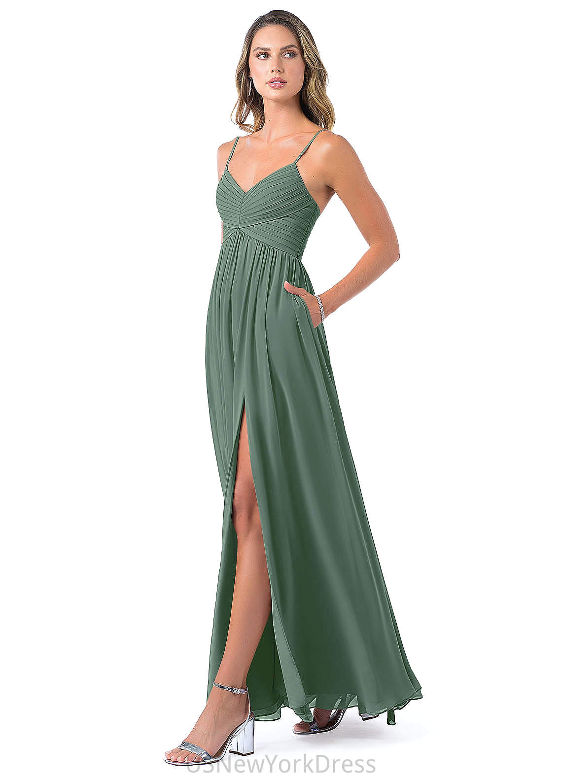 Viola V-Neck Floor Length Natural Waist Sheath/Column Sleeveless Sequins Bridesmaid Dresses