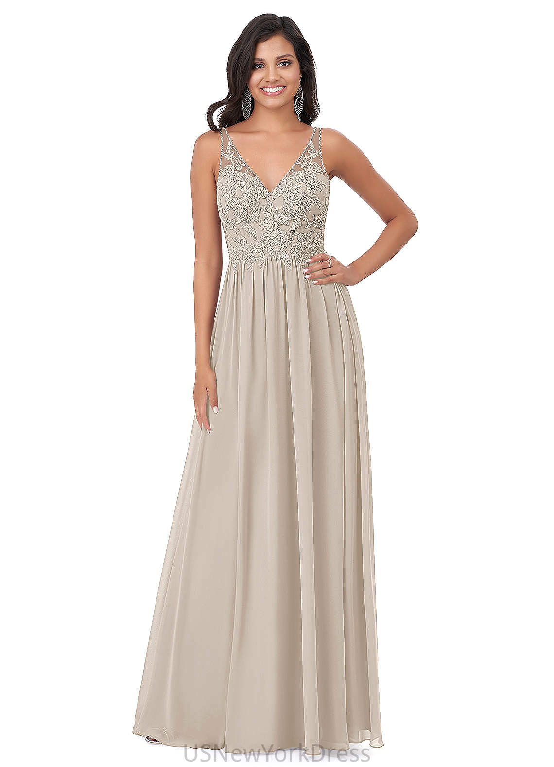 Renee Floor Length Sleeveless Natural Waist A-Line/Princess V-Neck Bridesmaid Dresses