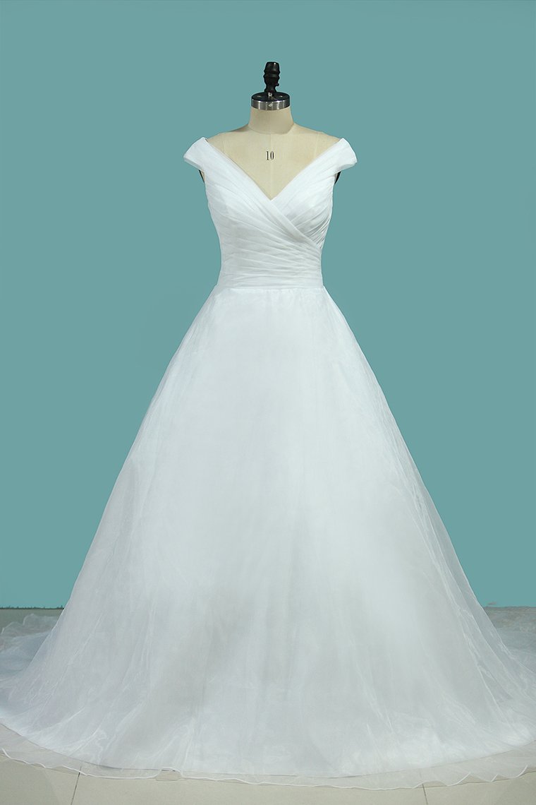 2024 A Line Pleated Bodice Off The Shoulder Wedding Dress Organza