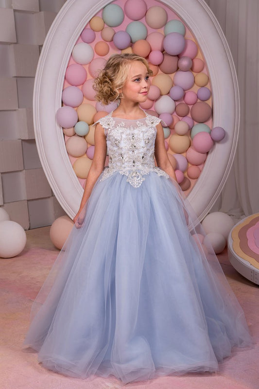 2024 A Line Scoop Flower Girl Dresses Tulle With Applique Floor Length