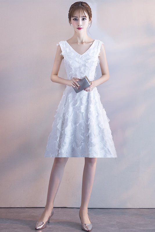 A-Line Elegant White V-Neck Party Dresses, Homecoming Dresses